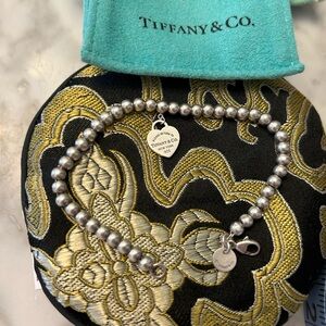 Tiffany & Co. Silver Beaded Bracelet with Heart Pendant